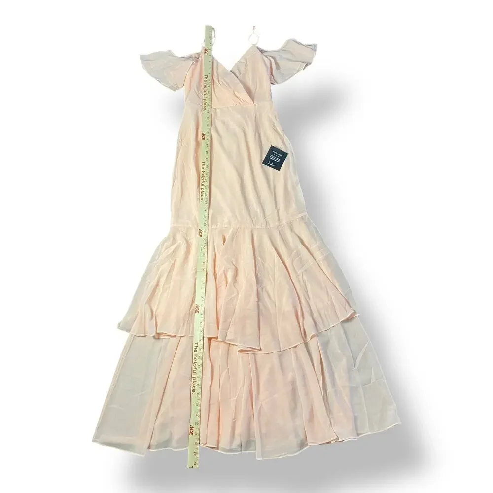 Lulus NWT Brilliant Perfection Blush Pink Cold-Shoulder Tiered Maxi Dress Size S